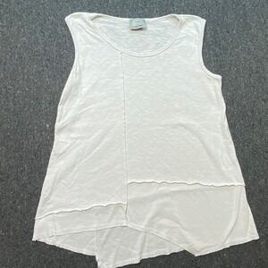 Chalet Tank Top Large L Womens White Lagenlook Asymmetric Raw Edge Seam Slub